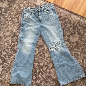 American Eagle Outfitters Light Blue Distressed Flare Jeans